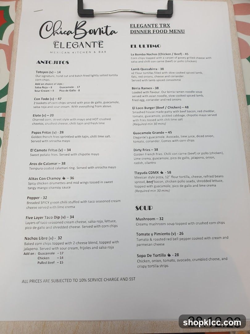 ELEGANTE TRX DINNER FOOD MENU