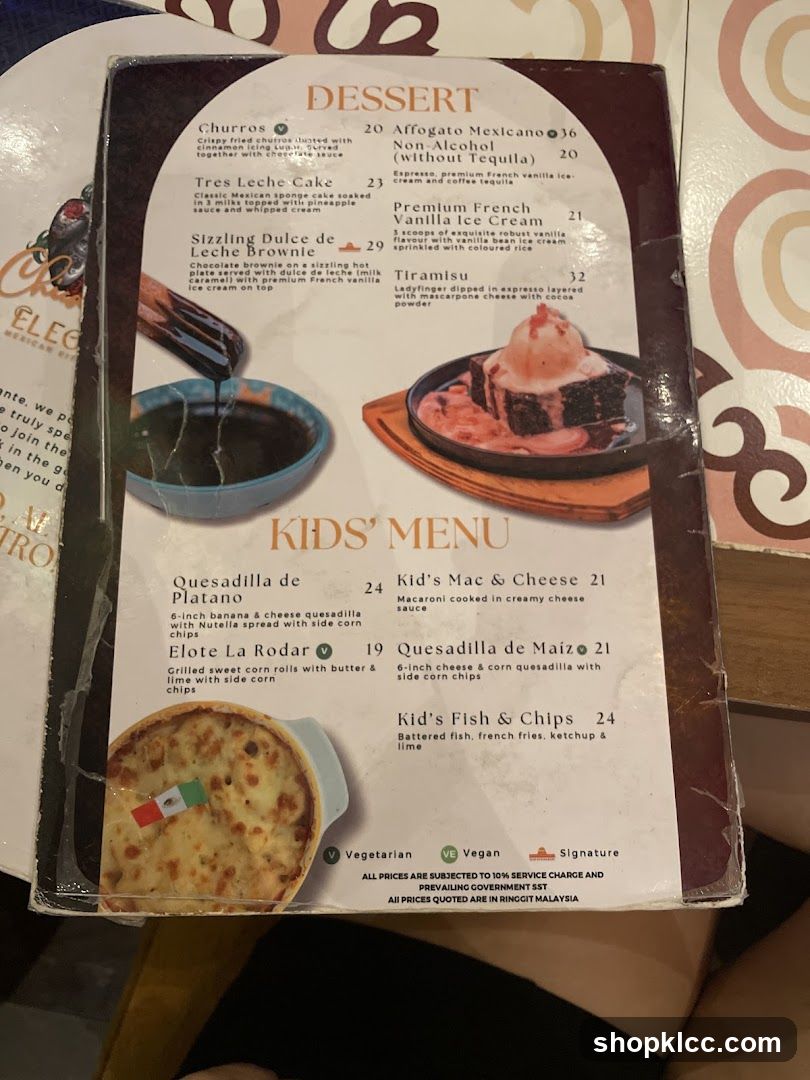 Dessert and Kids Menu