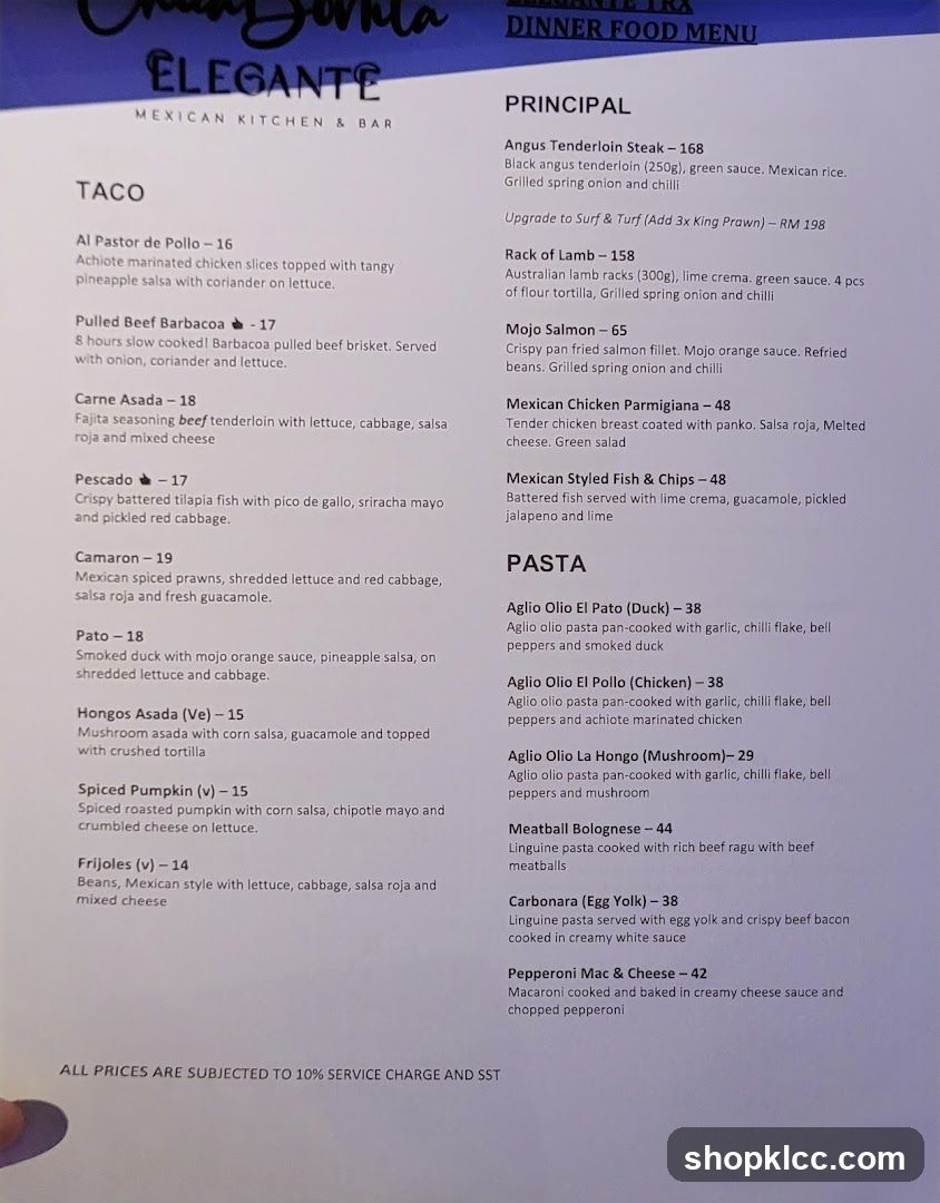 ELEGANTE DINNER FOOD MENU