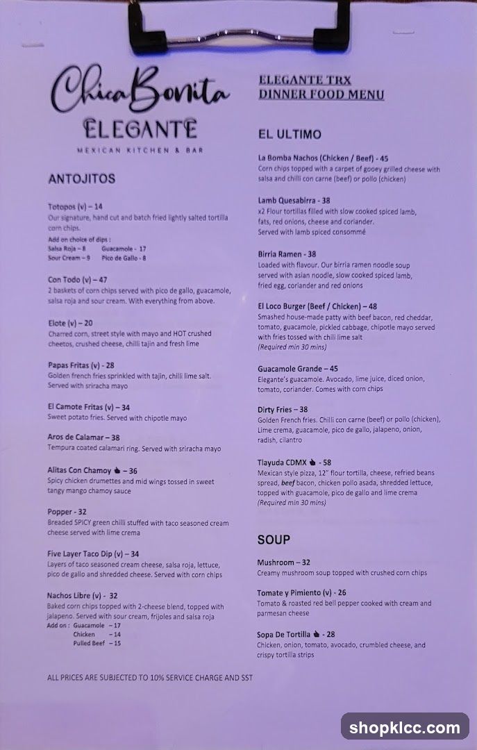 ELEGANTE TRX DINNER FOOD MENU