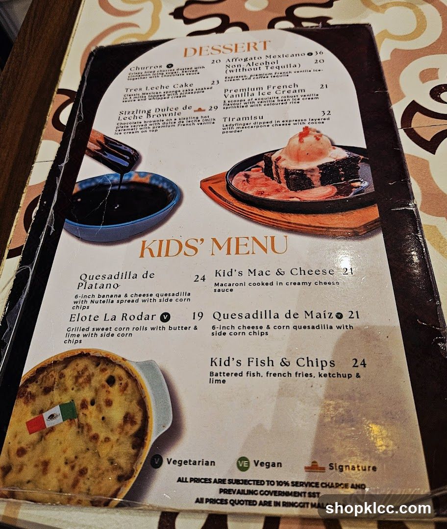 Dessert and Kids' Menu