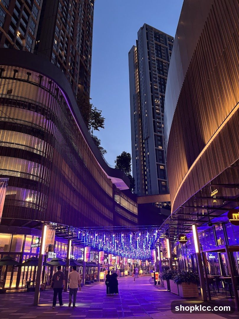 Evening Urban Walkway with Neon Lights