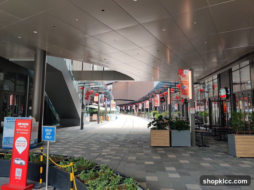 Aerial view of a modern shopping complex entrance