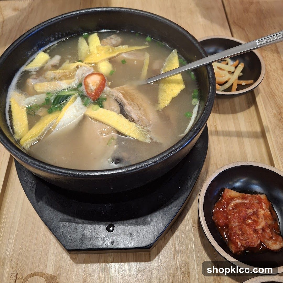 Korean Chicken Soup with Kimchi and Pickled Radish
