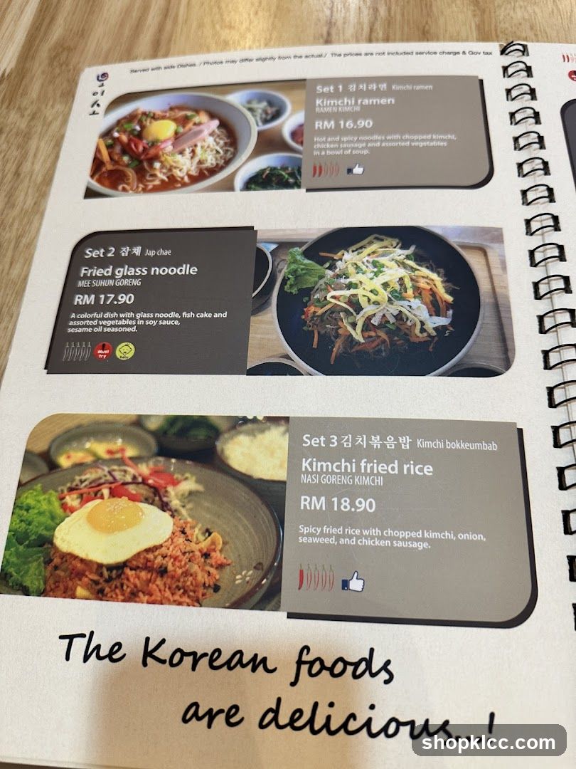 Korean Food Menu Page
