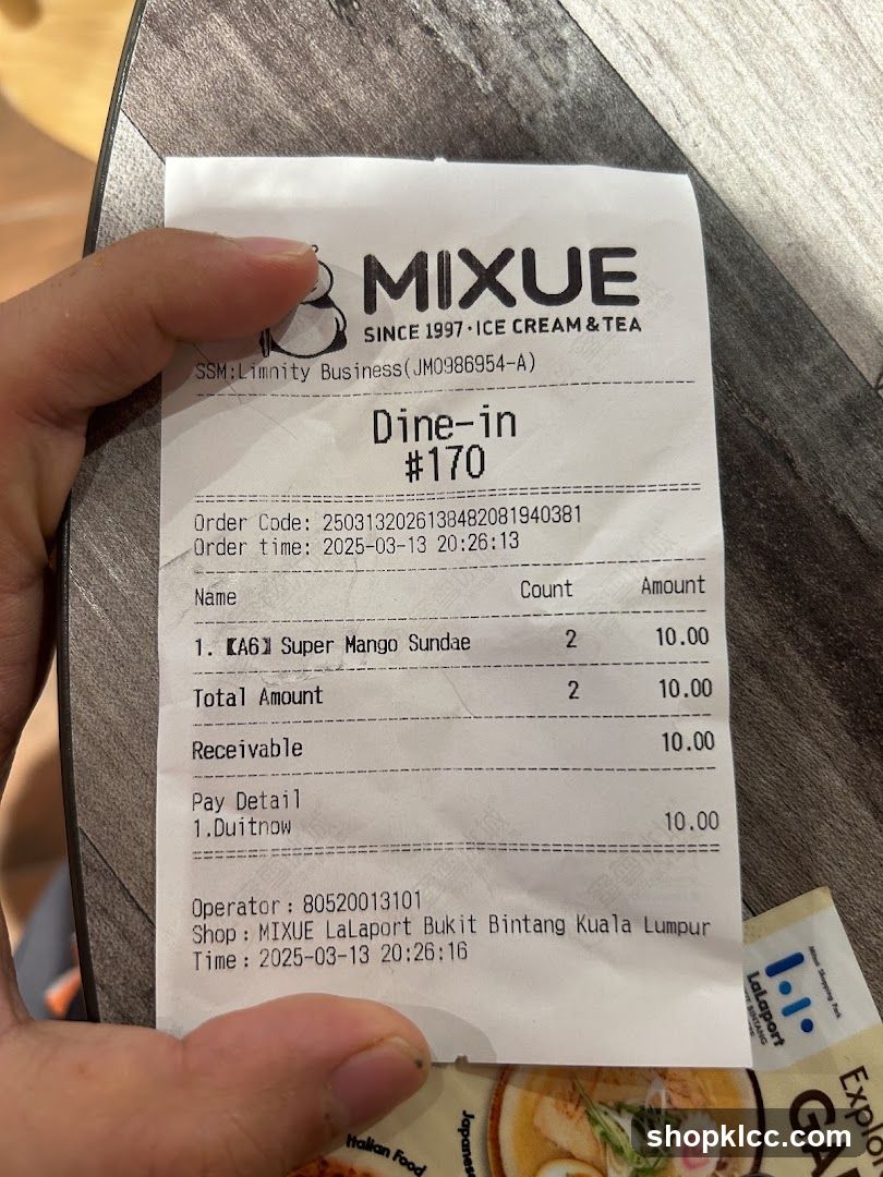 Mixue Receipt