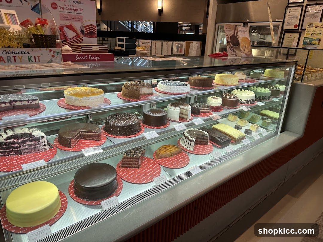 Cakes in a display case