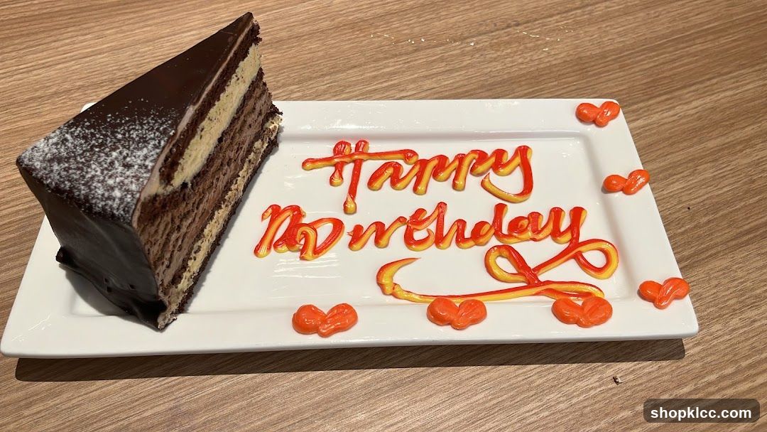 Chocolate cake with "Happy Birthday" message