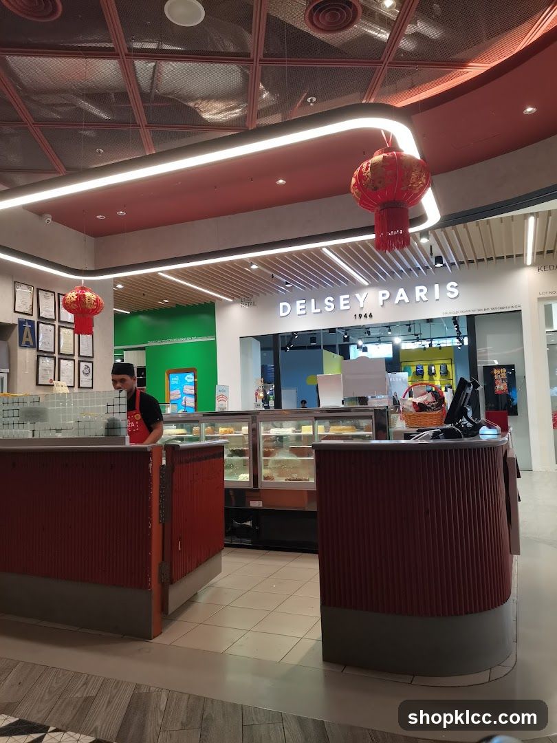 Interior of a store with a display counter and signage