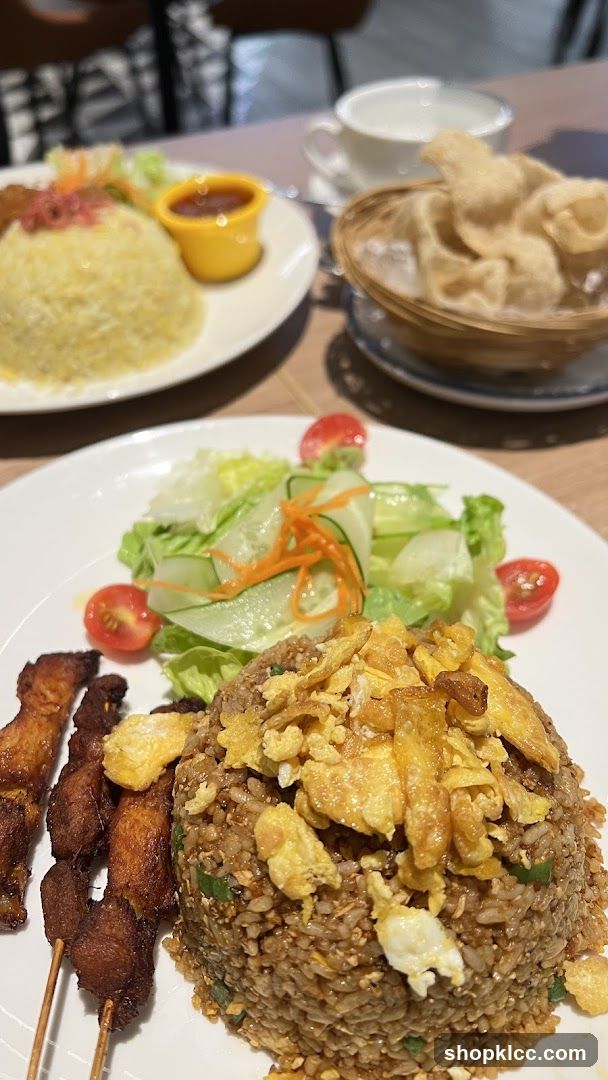 Fried Rice with Skewers and Salad