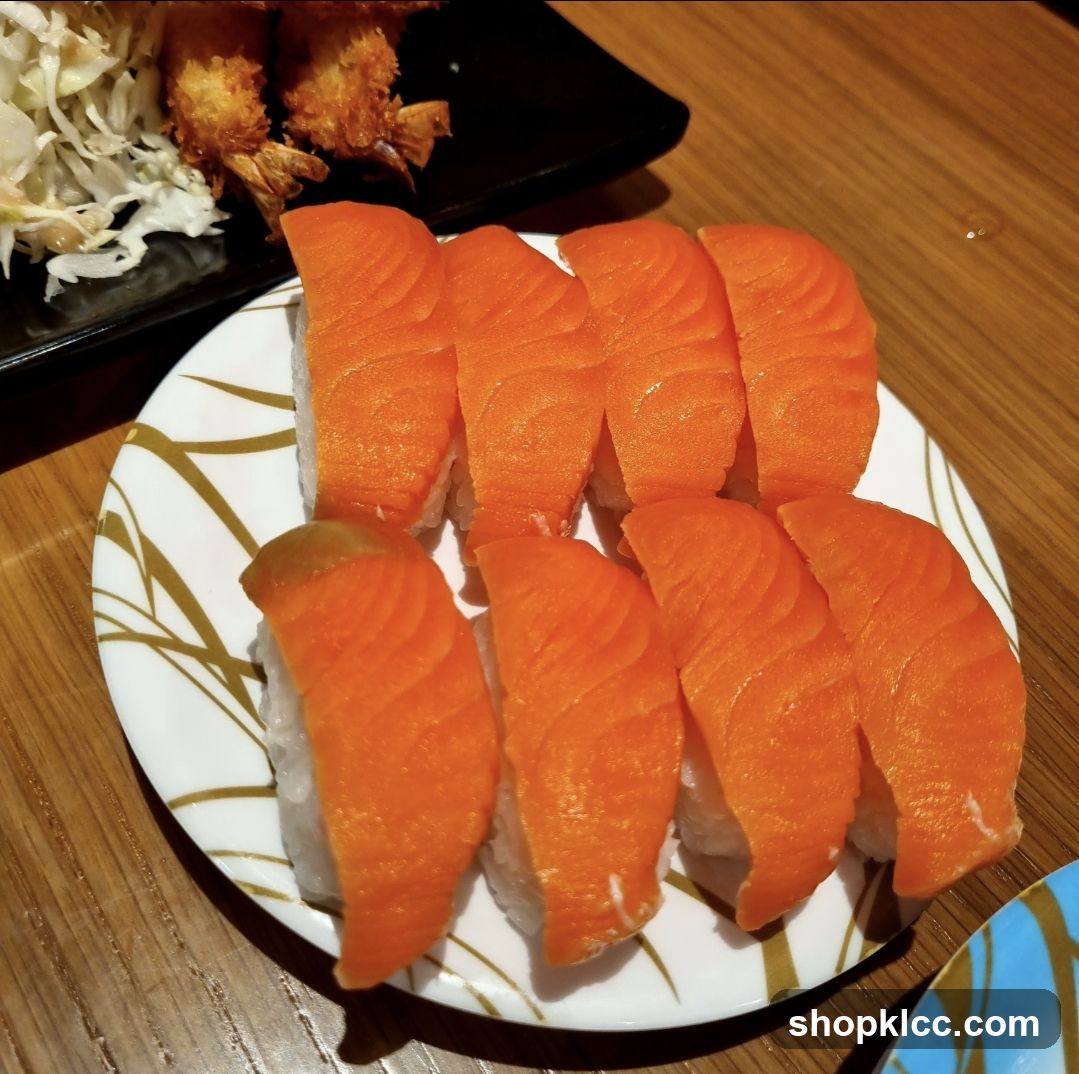 Salmon Nigiri and Fried Shrimp
