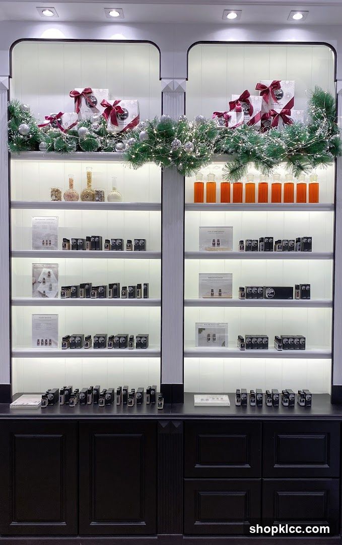 Christmas Display of Perfume Bottles and Gift Boxes