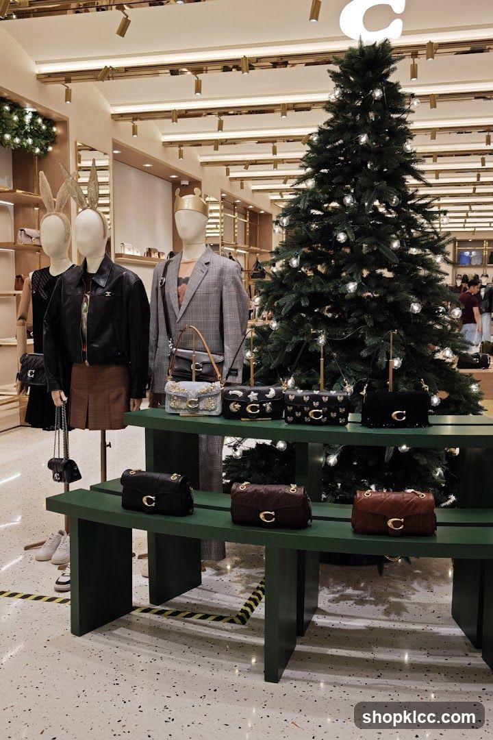 Coach Store Display with Christmas Tree