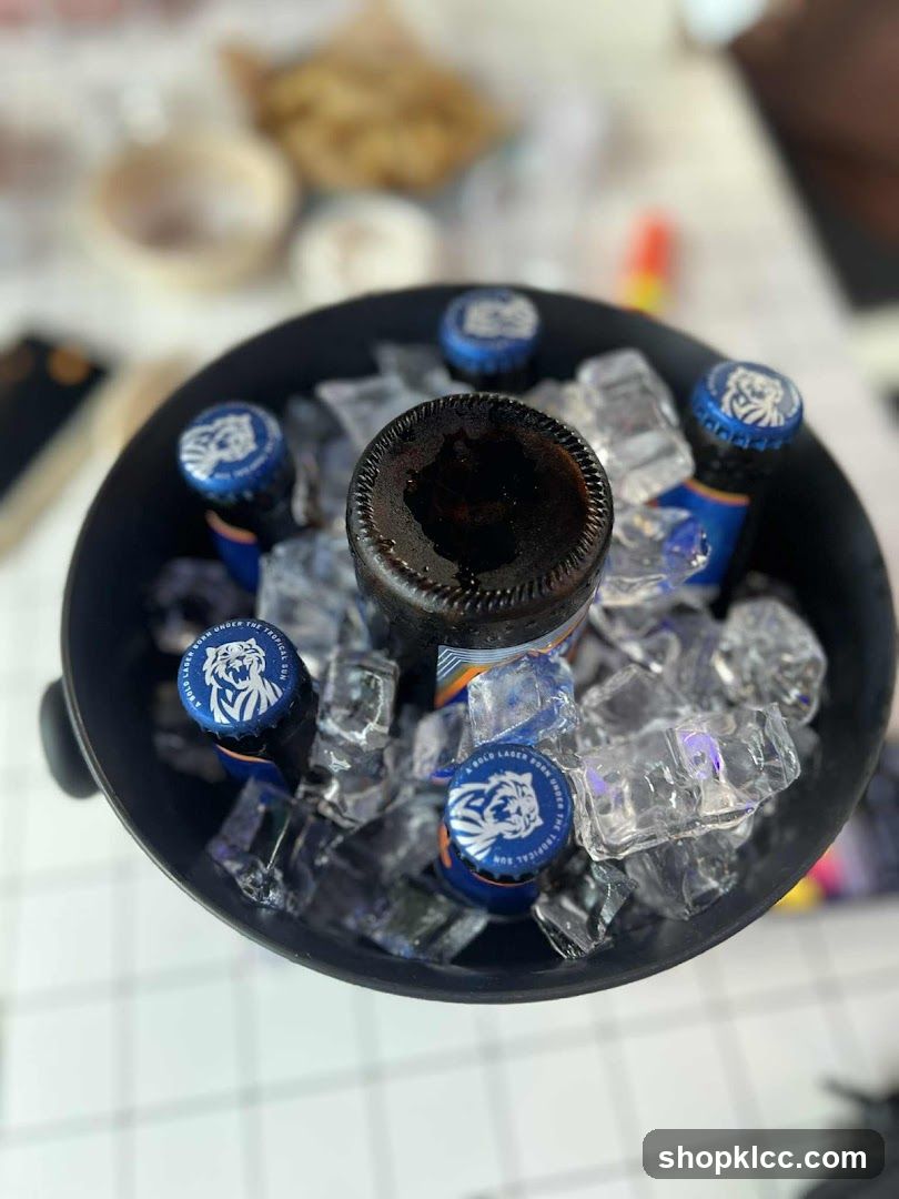Beer bottles in ice bucket