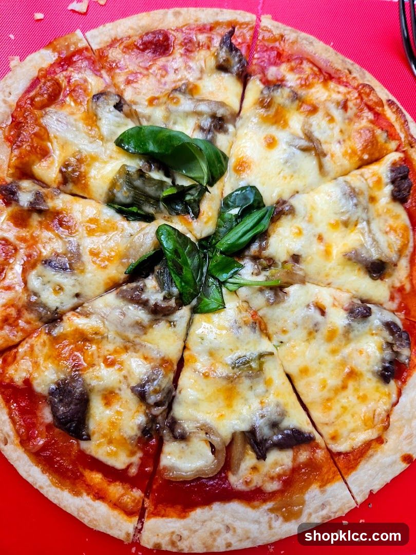 Cheese and Mushroom Pizza with Basil