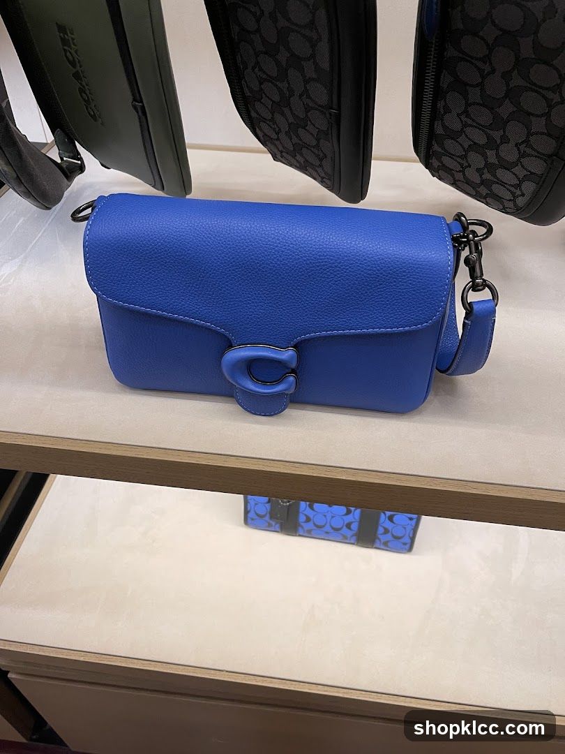 Blue handbag on display