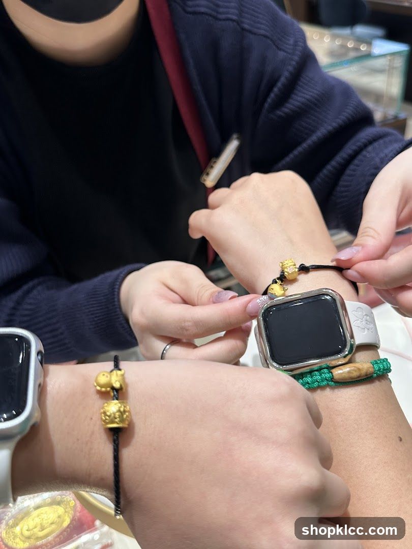 Trying on bracelets