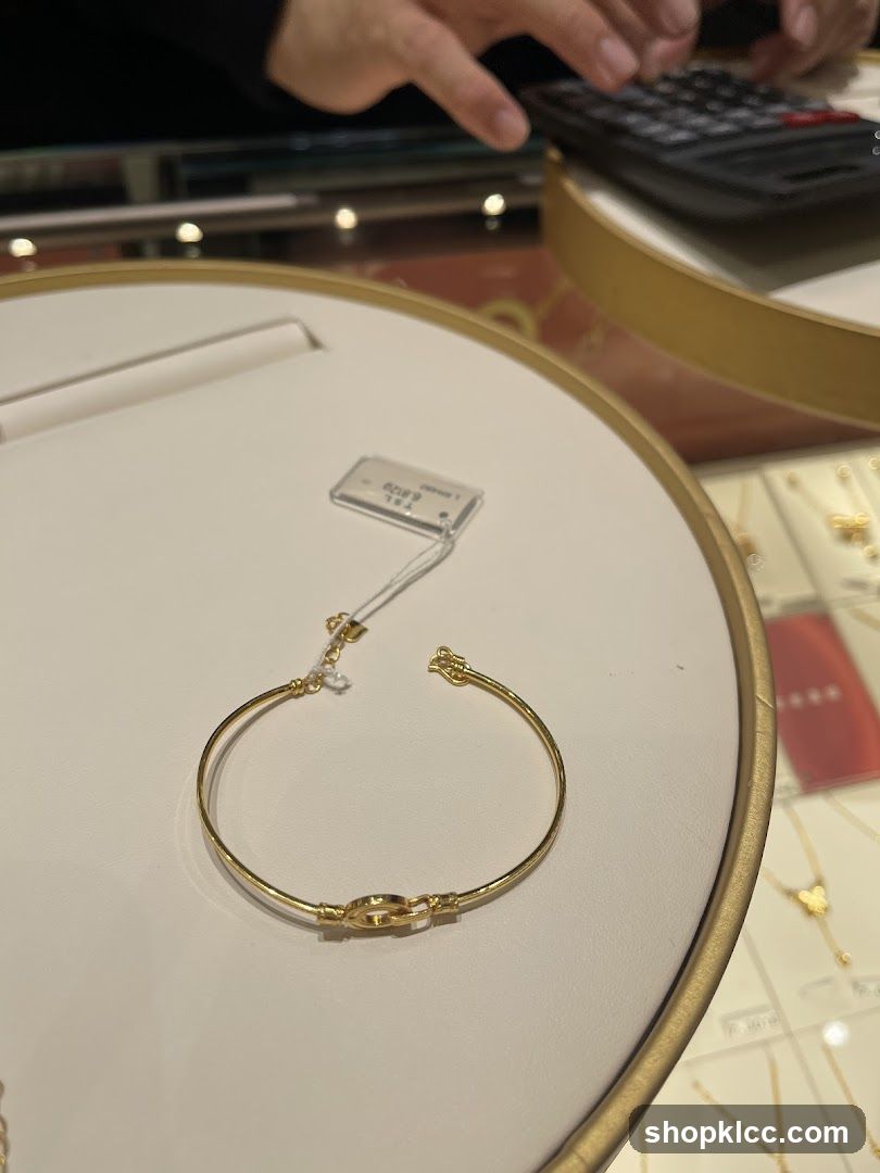 Gold bracelet on display