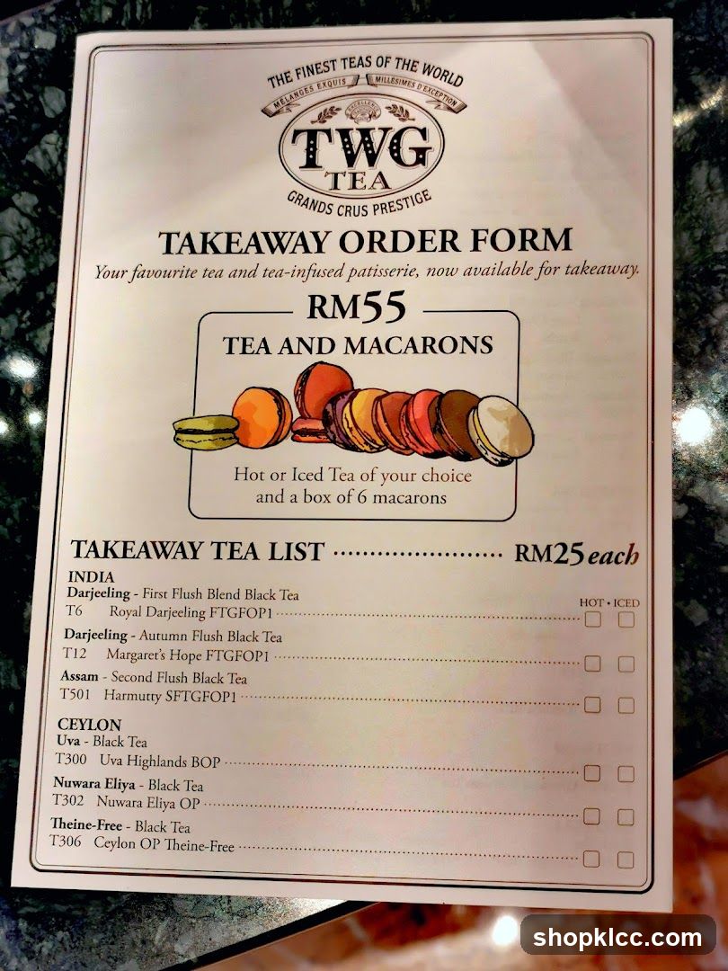 TWG TEA Takeaway Order Form