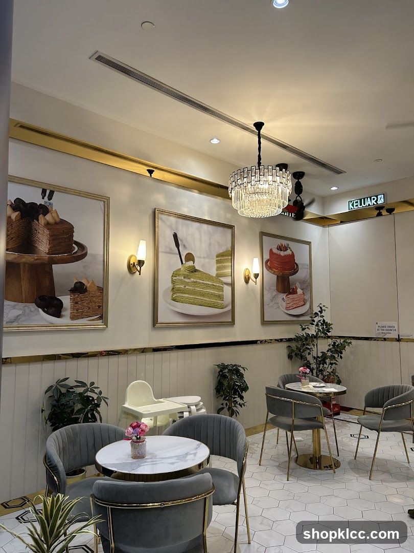 Elegant Cafe Interior with Cake Art