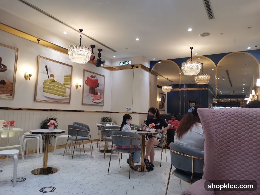 Elegant Cafe Interior with Cake Artwork
