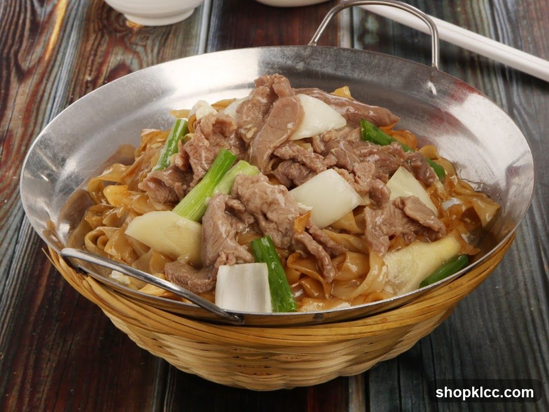 Beef and Noodle Dish in Metal Bowl