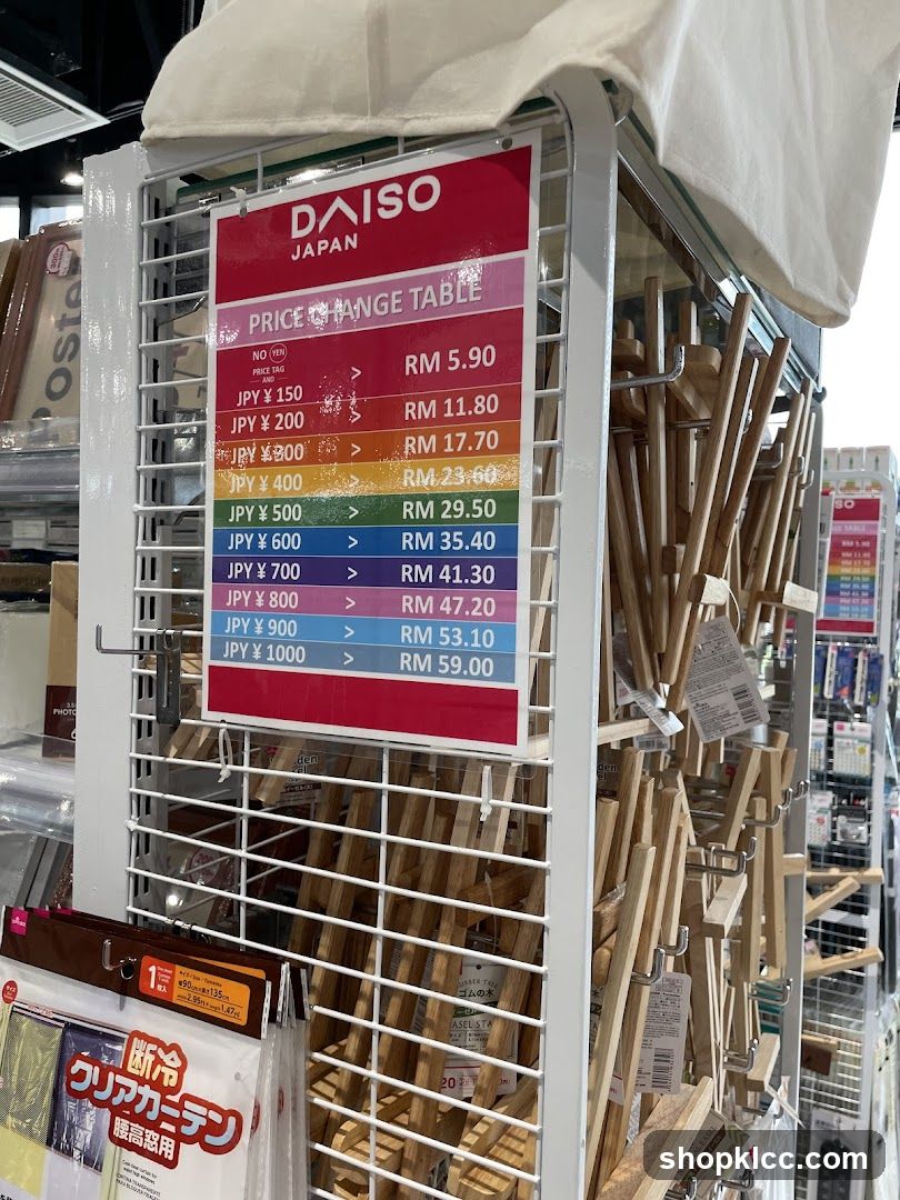 Daiso Price Range Table Display