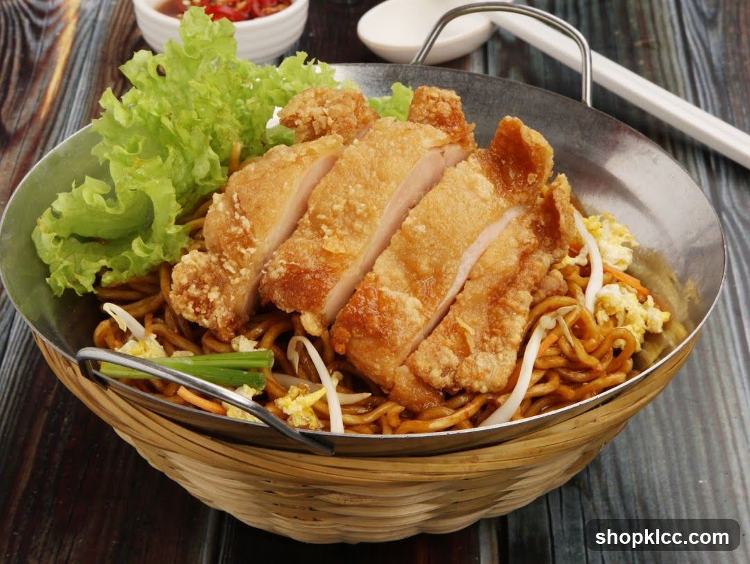 Fried Chicken Noodles with Lettuce