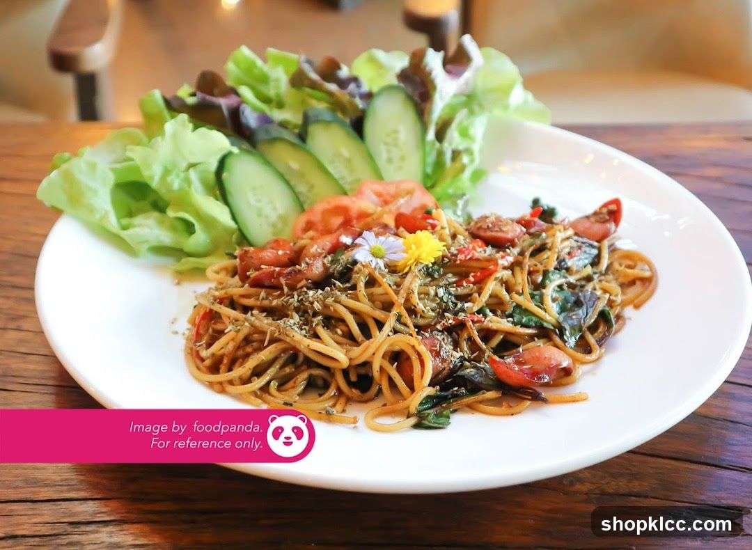Spaghetti with Sausage and Salad