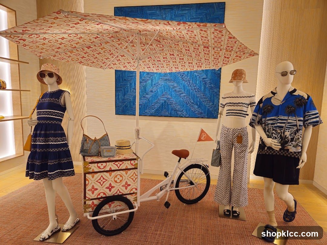 Fashion Display with Mannequins and Umbrella Cart