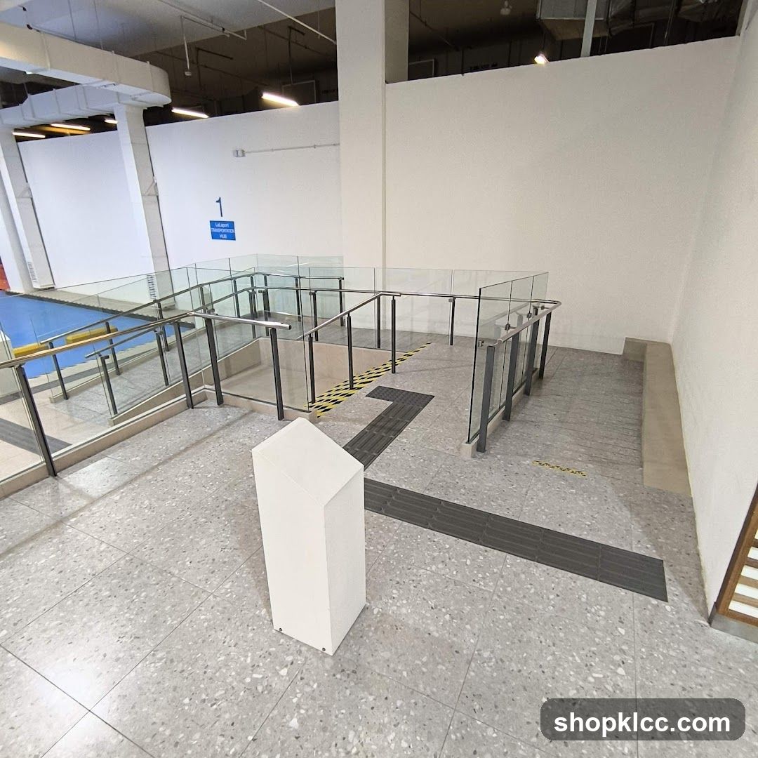 Interior Space with Glass Railings and Signage