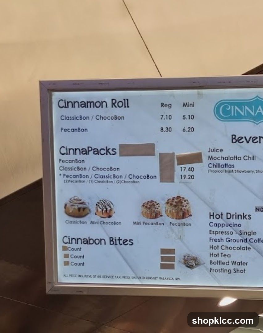 Cinnamon Roll Menu