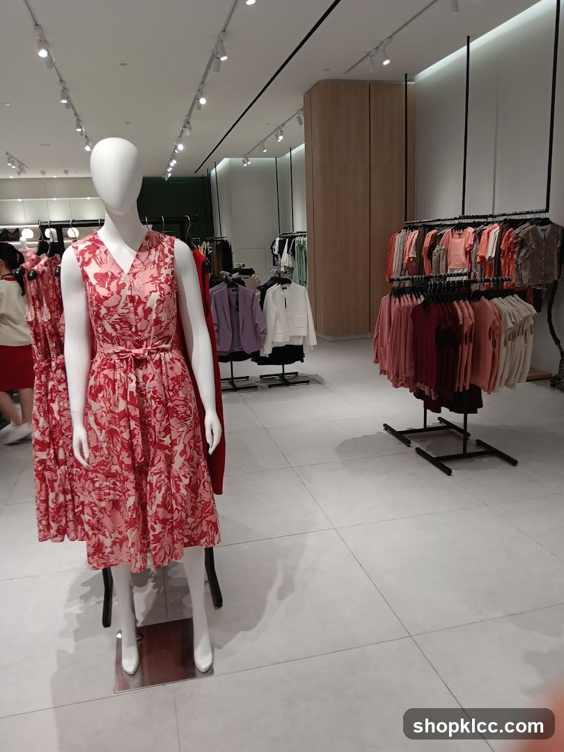 Clothing store interior with mannequins and racks of clothes