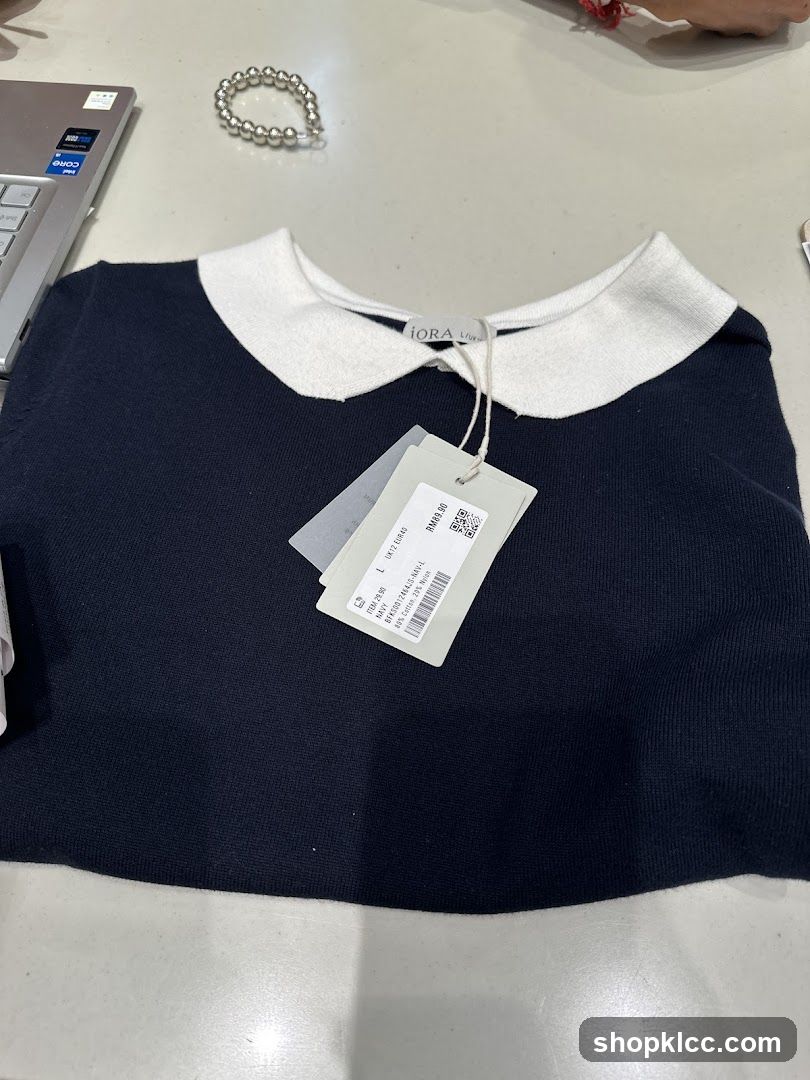 Navy and White Collared Sweater