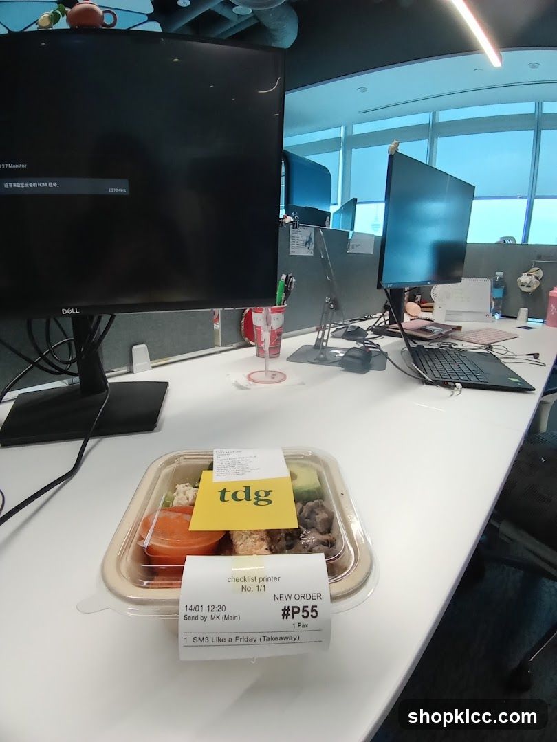 Office Desk with Takeaway Meal
