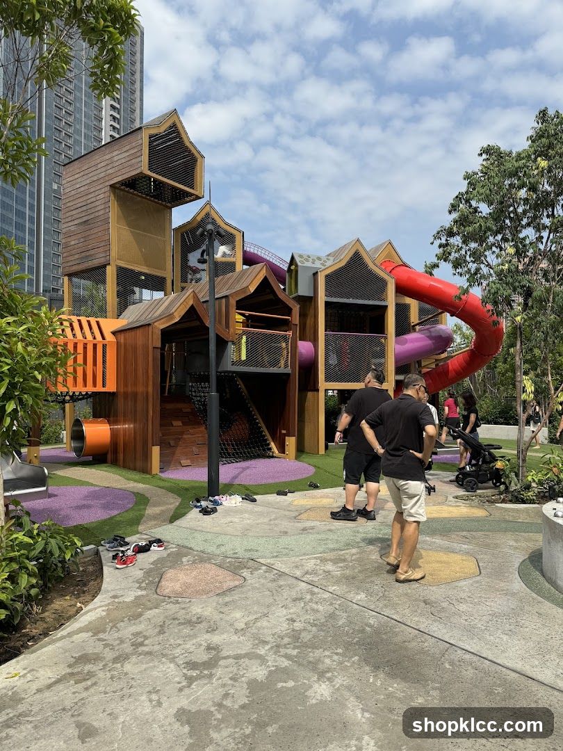 Modern Playground with Slides and Climbing Structures