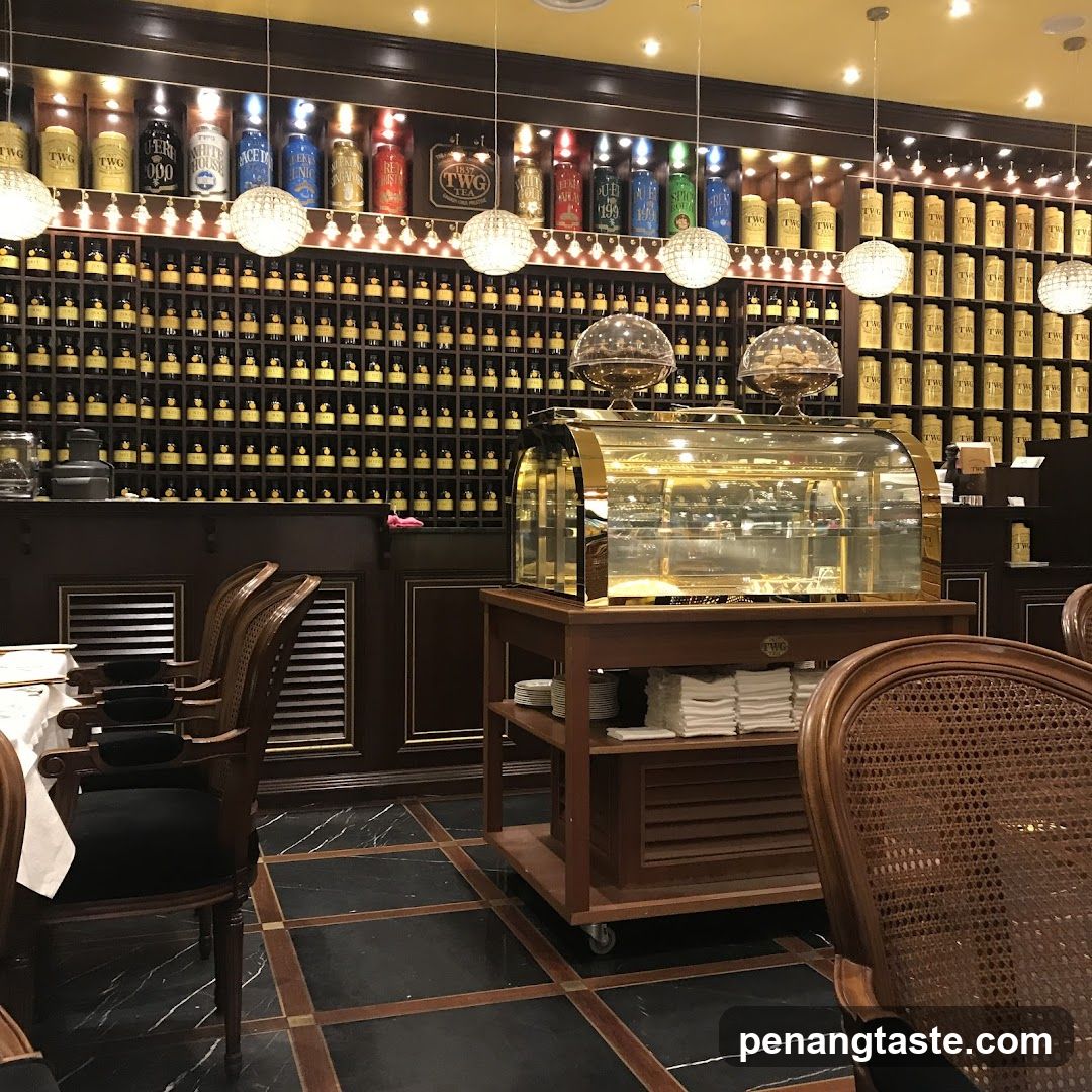 Tea shop interior with display shelves