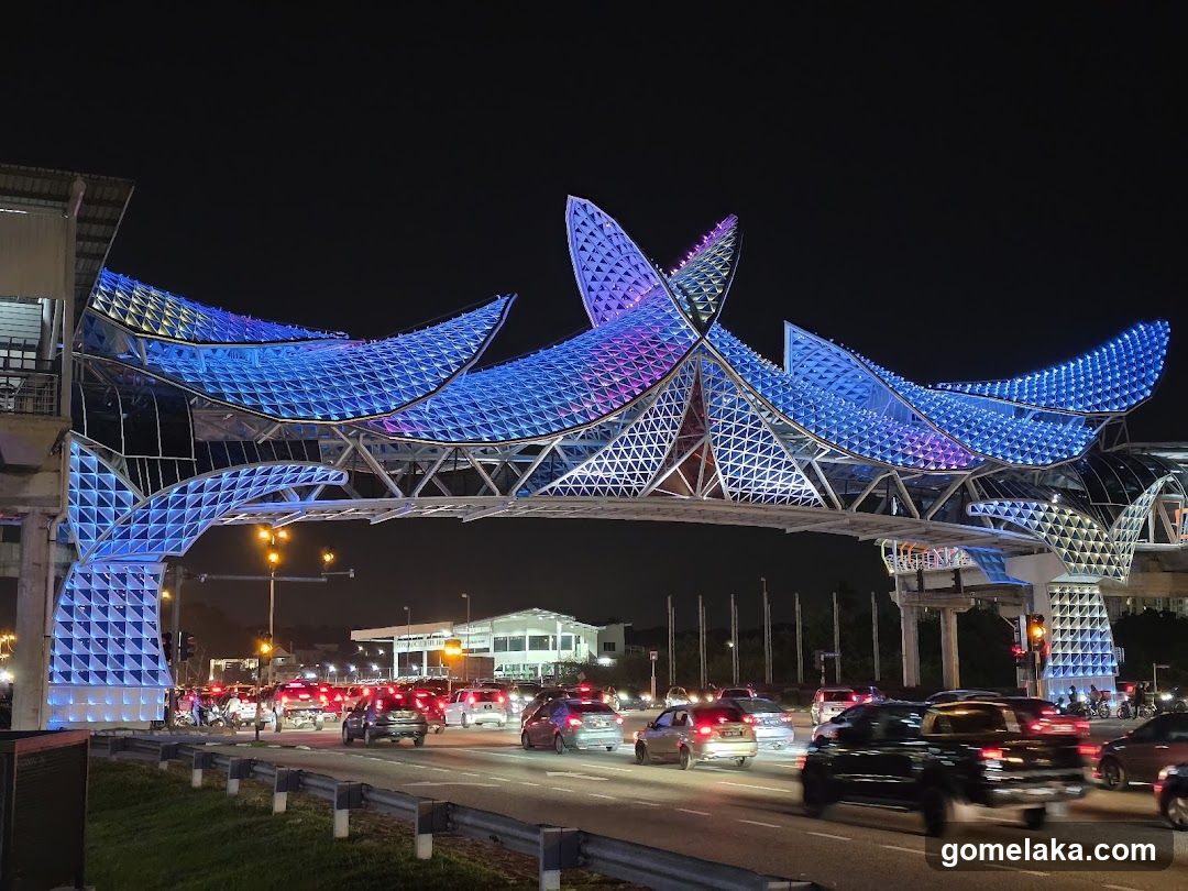 Nighttime View of Modern Architectural Structure