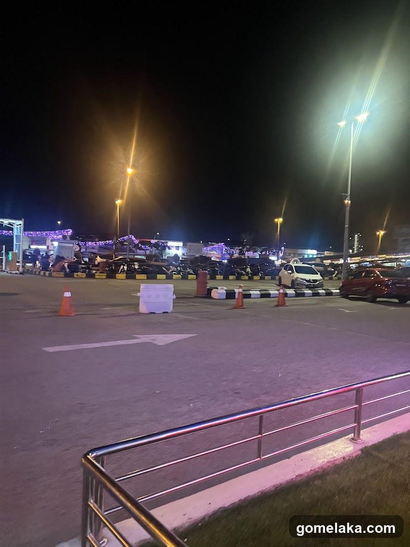 Nighttime parking lot view