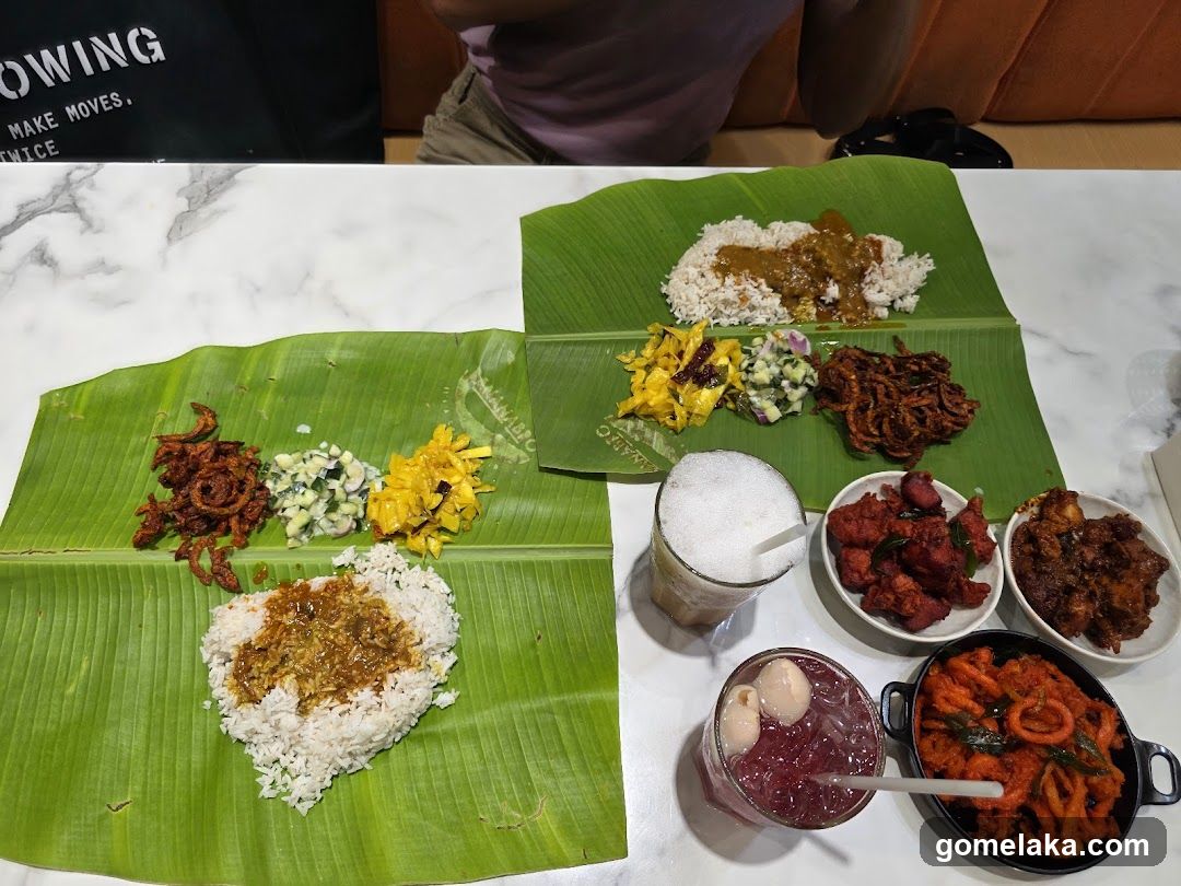 Food served on banana leaves