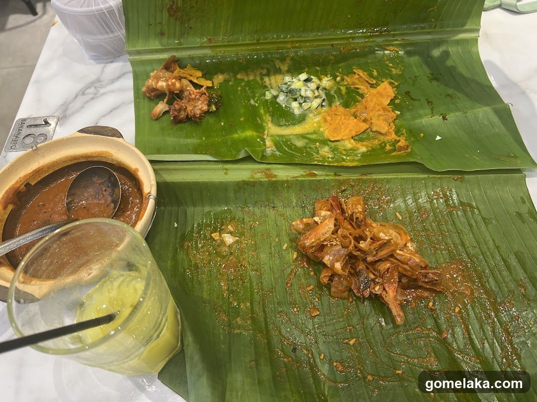 Food served on banana leaves