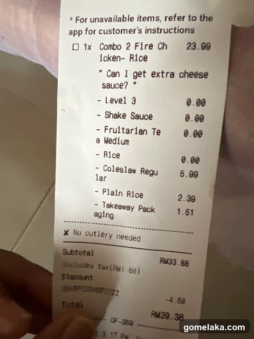 Receipt from food establishment