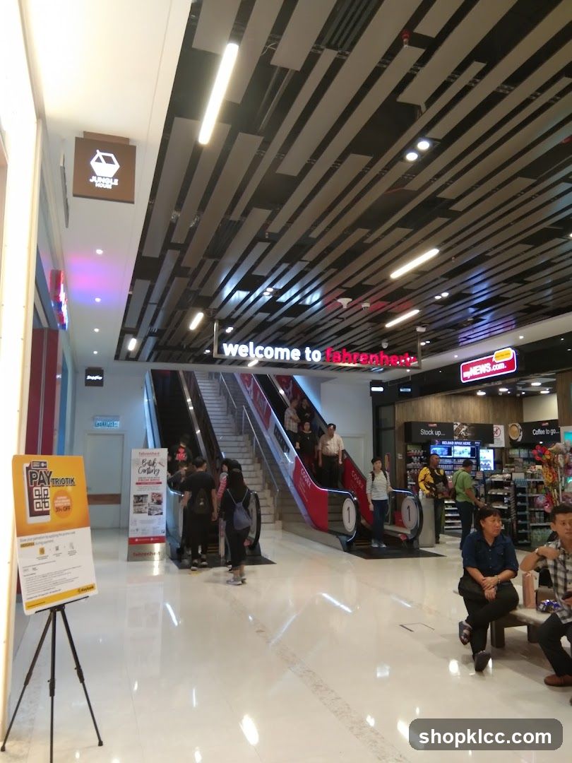 Mall Interior with Escalators and Shops