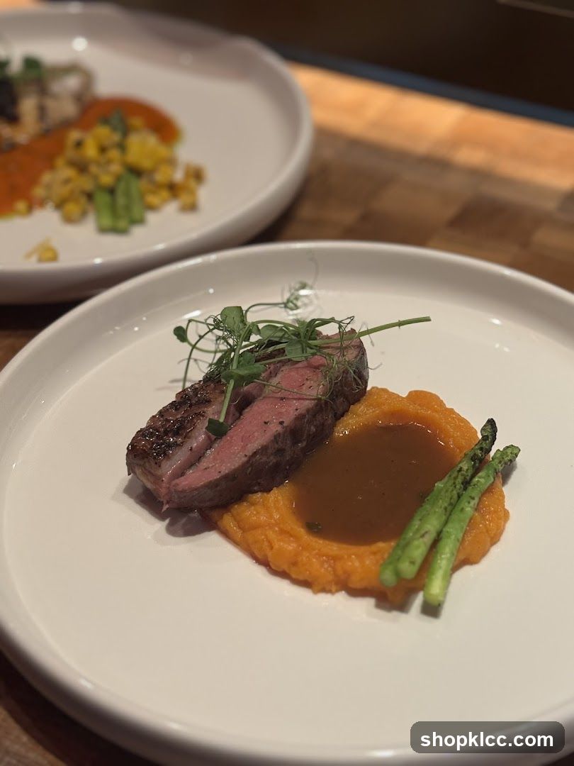 Steak with Mashed Sweet Potatoes and Asparagus