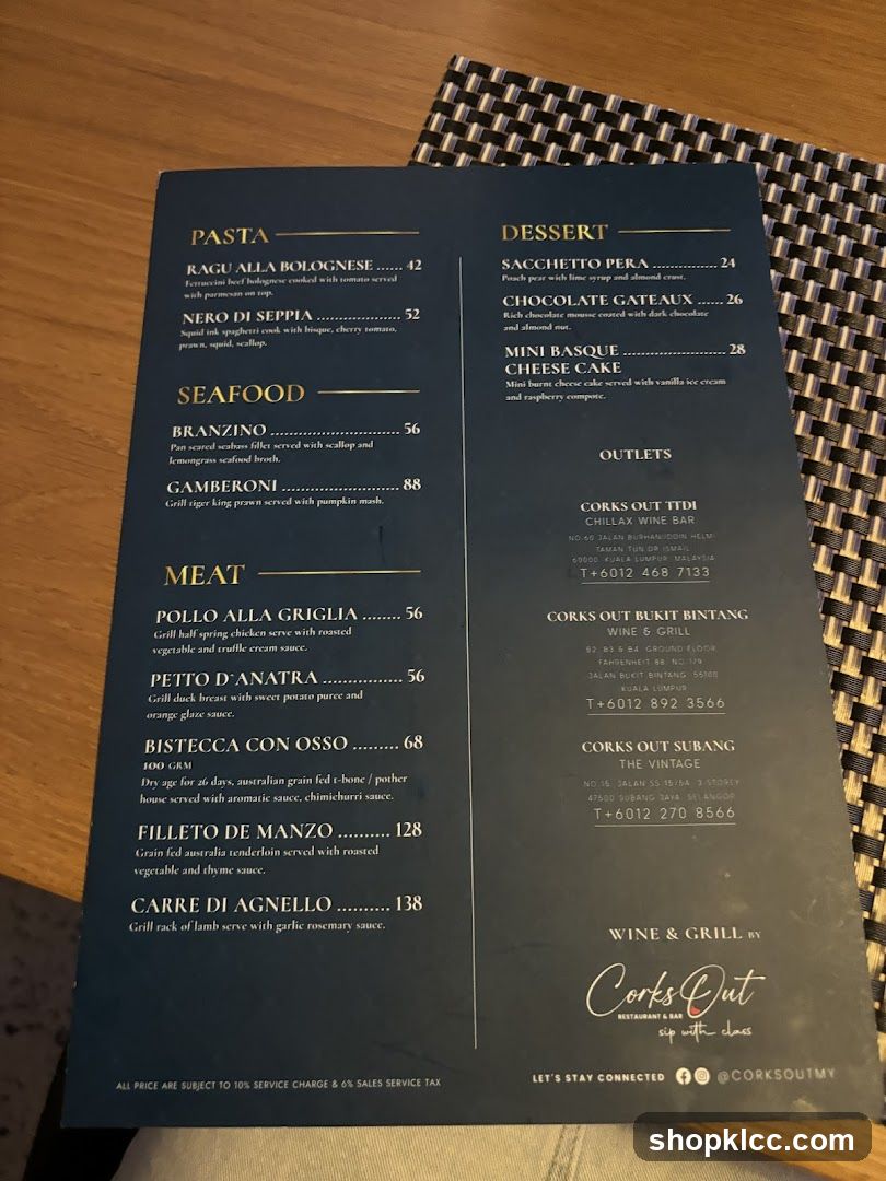 Corks Out Menu