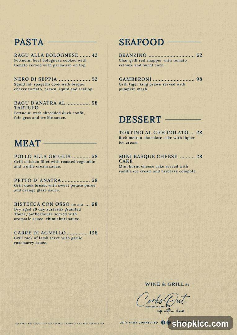 Corks Out Wine & Grill Menu