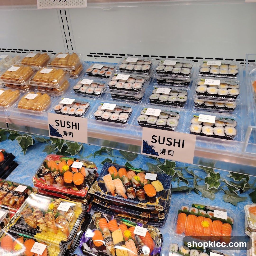 Assortment of Sushi and Other Japanese Food Items