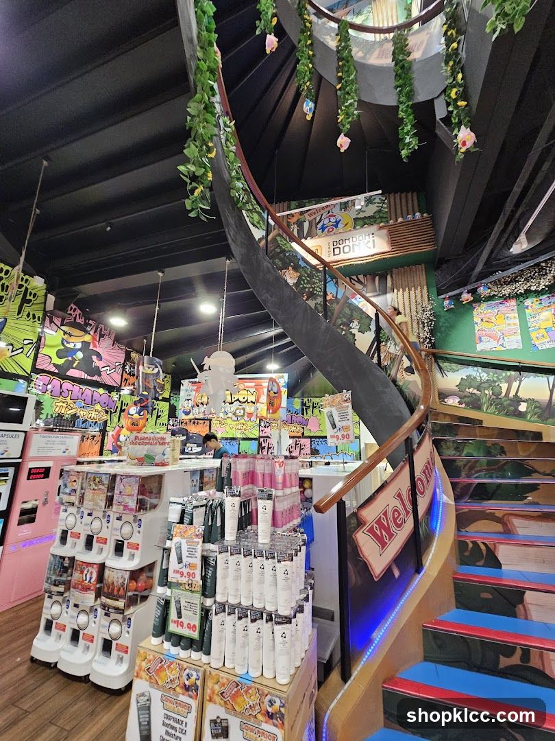 Interior of a store with a spiral staircase
