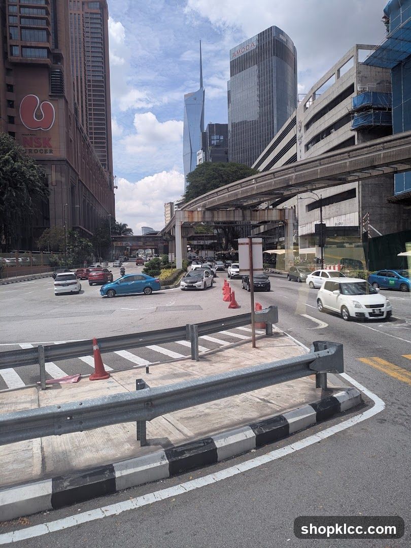 City Street with Monorail and Buildings