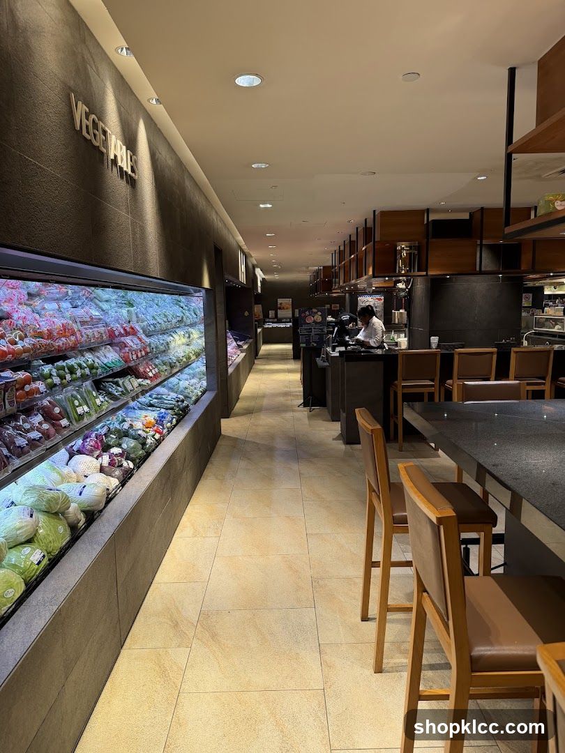 Grocery Store Produce Aisle and Seating Area